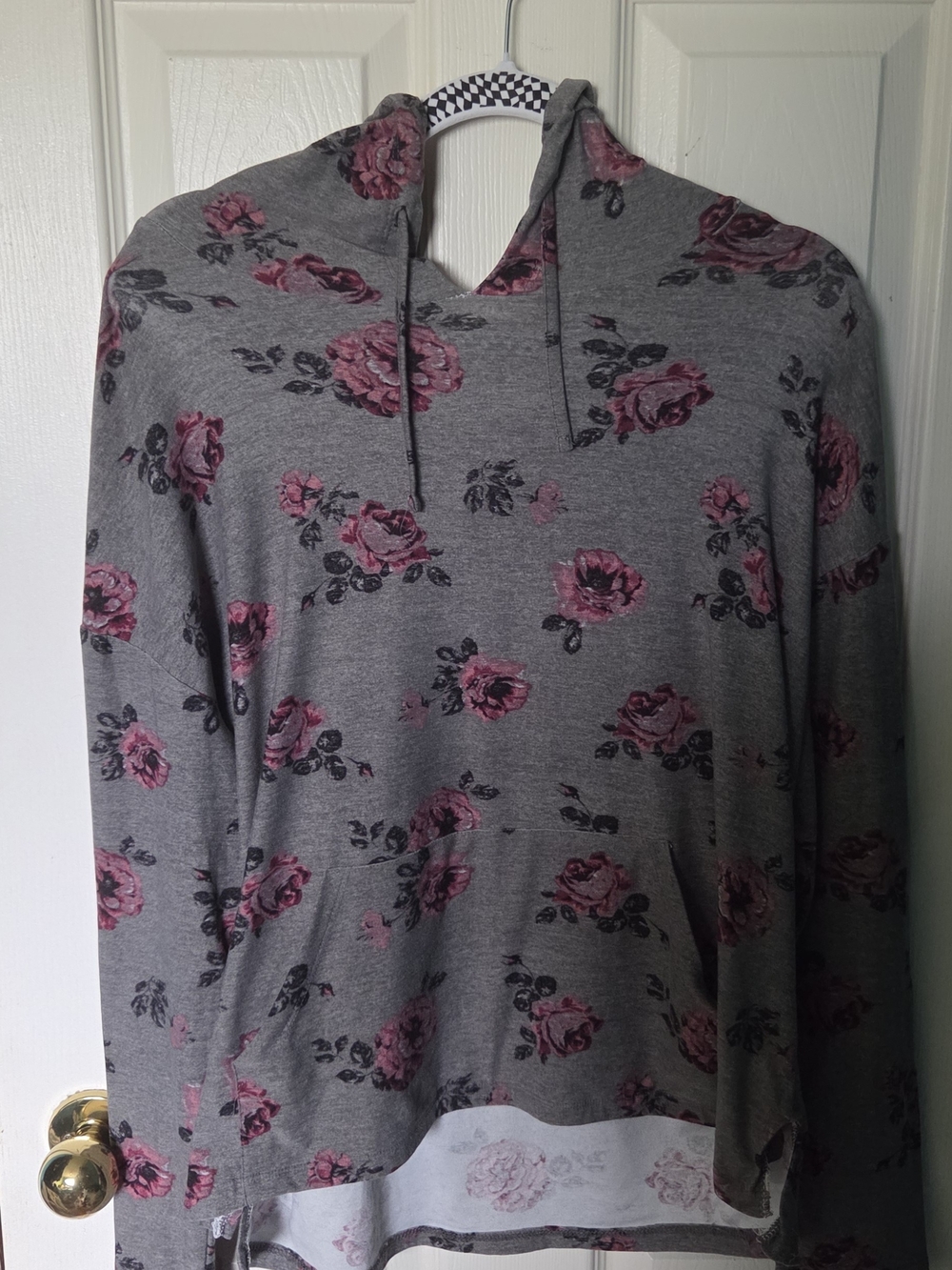 Ardene Light Gray Top with Pink and Black Floral Detail